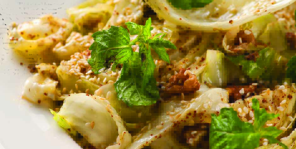 Cabbage salad with fresh mint and sesame