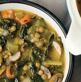 Green Lentil Soup with Kale and Mushrooms