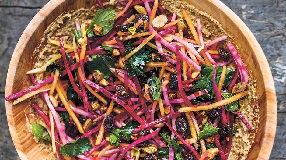 Beet Slaw with Pistachios and Raisins