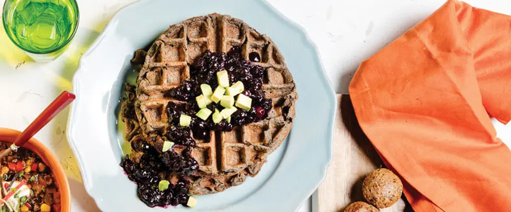 Avocado Buckwheat Belgian Waffle with Blueberry Confit