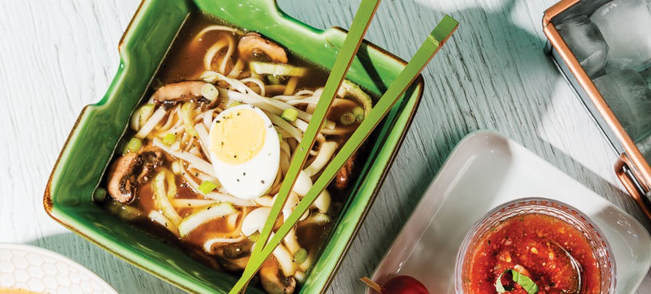 Chilled Udon and Broth with Miso and Mushrooms