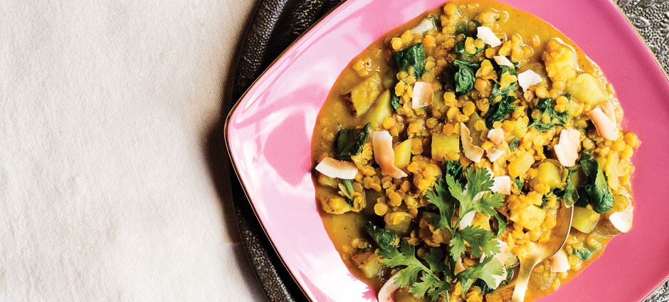 Red Lentil and Potato Curry Stew with Spinach
