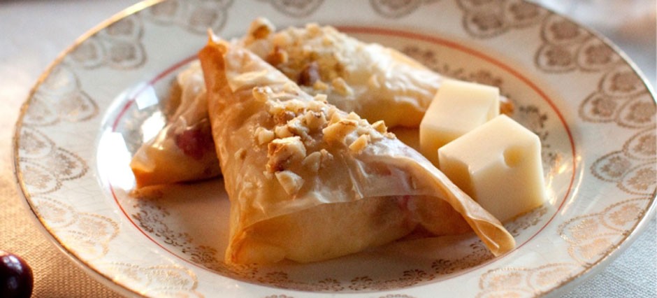 Cranberry and Walnut Phyllo Triangles