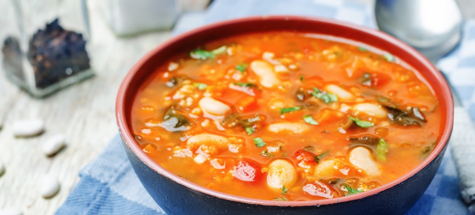 Mediterranean Bean Soup with Spicy Greens