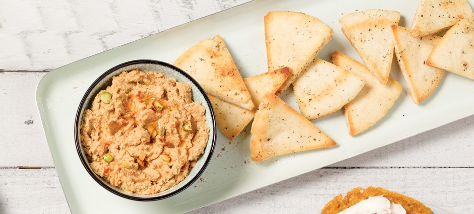 Roasted Carrot Baba Ghanoush with Pita Chips