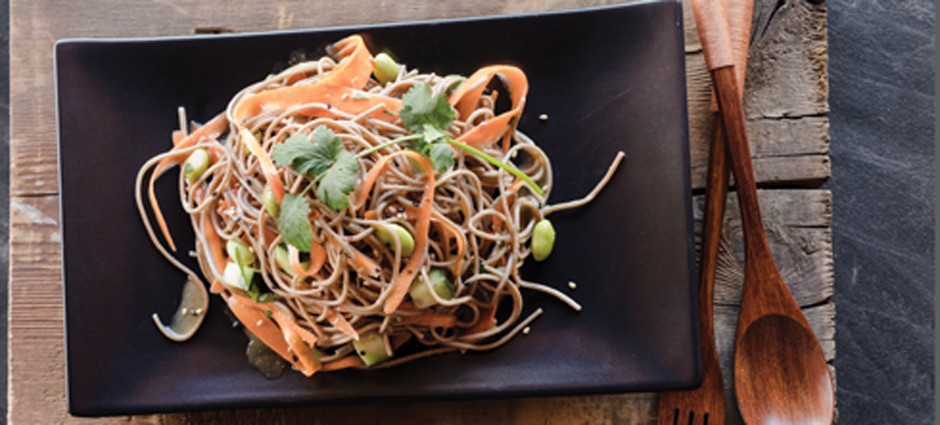 Soba Noodle and Edamame Salad with Miso Dressing