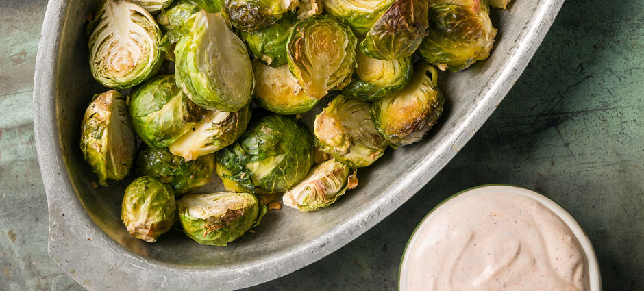 Brussels sprouts with sriracha dipping sauce