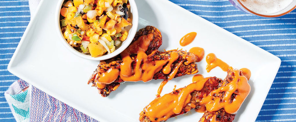 Tempeh Ribs with Peach Habanero Barbecue Sauce