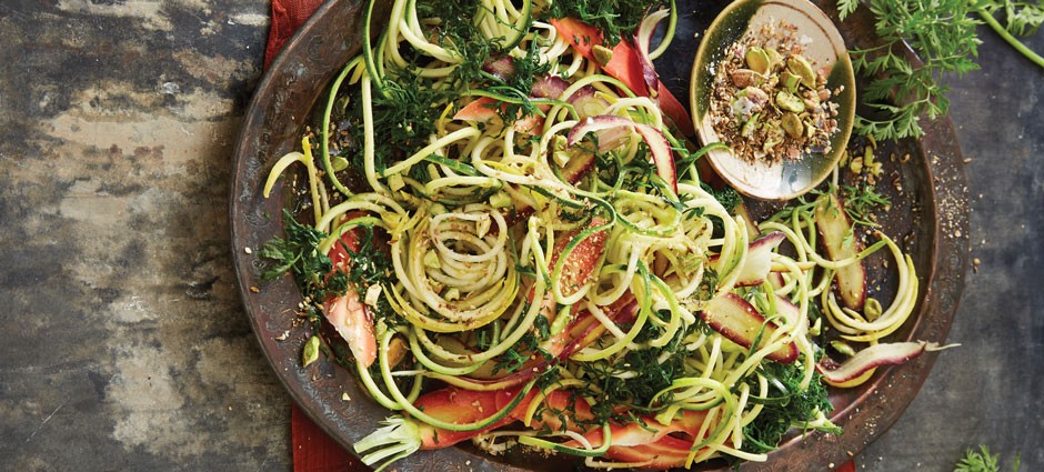 Shaved Zucchini Salad with Carrot Tops and Fennel Seed Dukkah