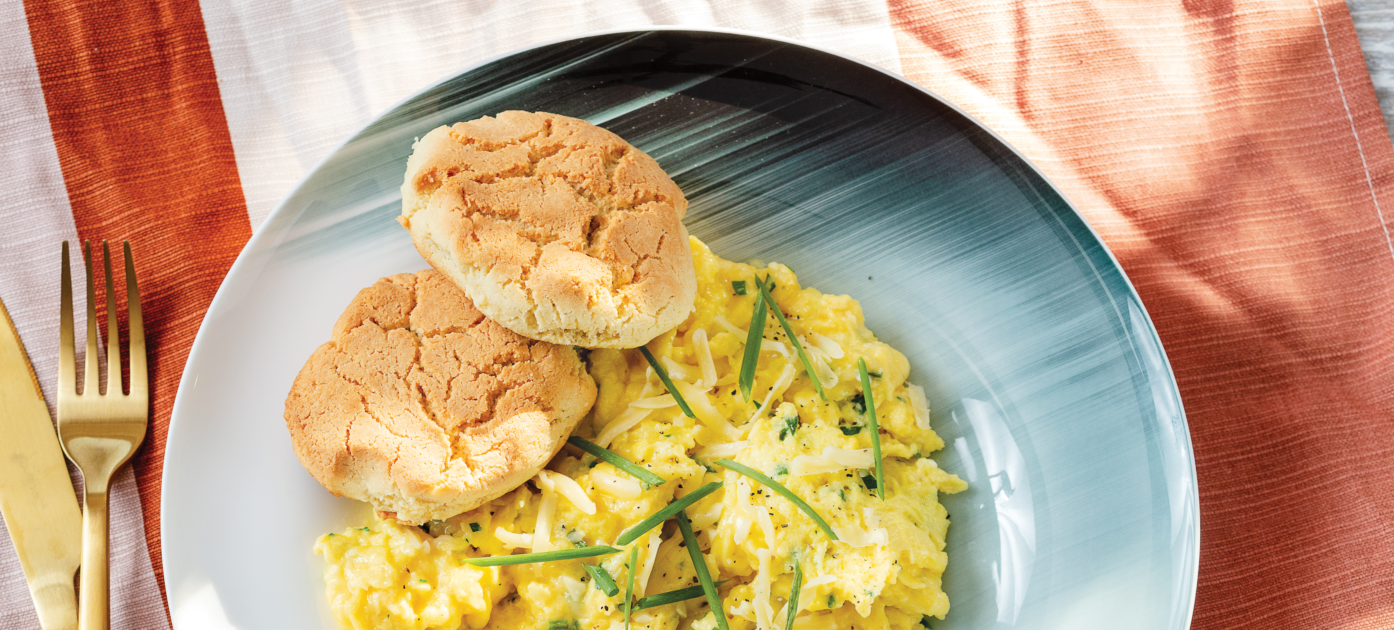 Herbed-Gruyère Scrambled Eggs with Easy Almond-Flour Biscuits