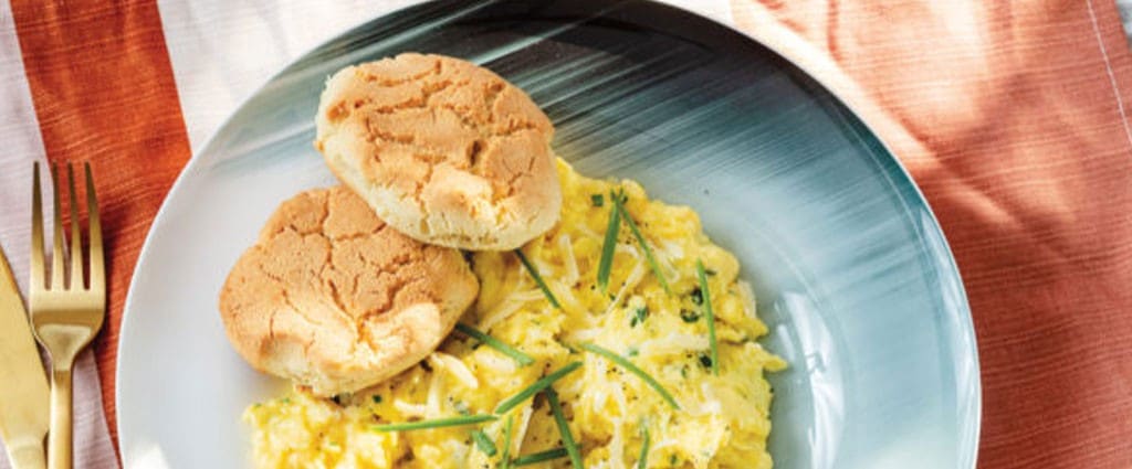 Herbed-Gruyère Scrambled Eggs with Easy Almond-Flour Biscuits