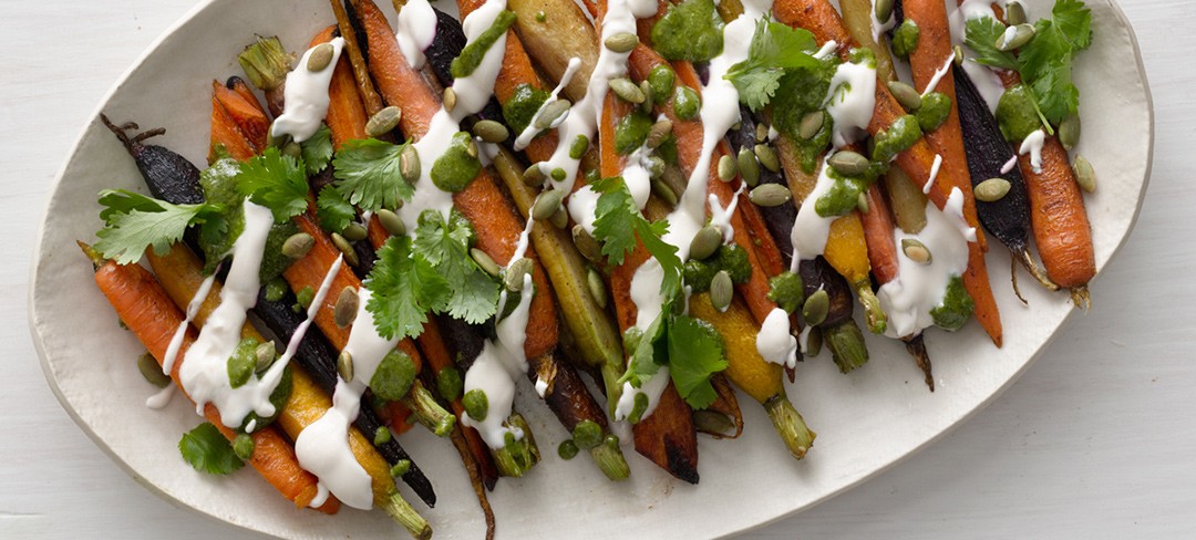 Roasted Carrots with Carrot-Top Sauce and Chipotle Yogurt