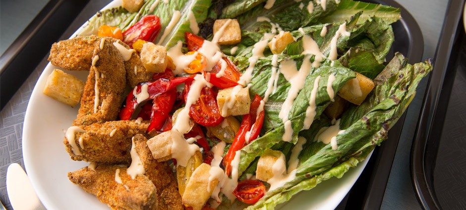 Grilled Caesar Salad with Tofu Croutons