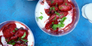 Sumac Roasted Strawberries with Greek Yogurt Creme