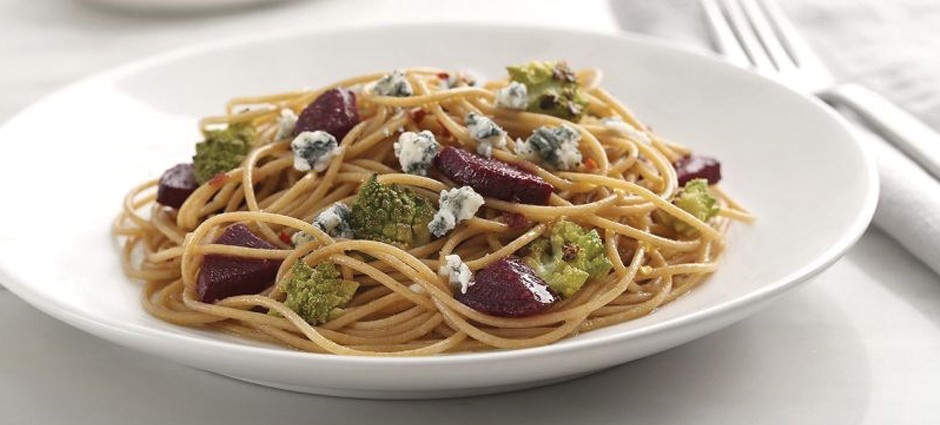 barilla whole grain spaghetti with romanesco beets and gorgonzola