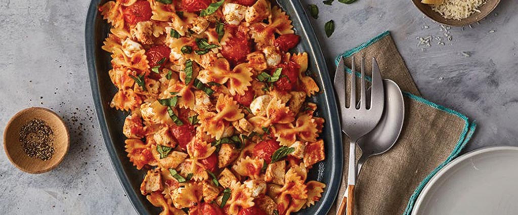 Chicken Caprese Pasta with Farfalle and Tomato & Basil Sauce