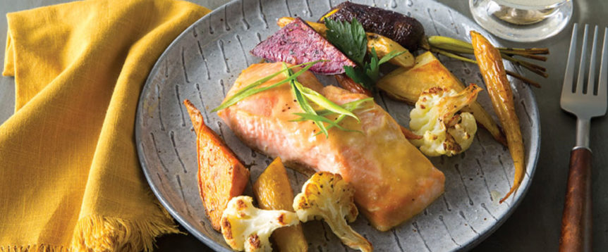 maple dijon salmon with roasted winter vegetables