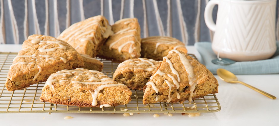 Candied Ginger & Pecan Scones with Maple Glaze