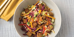 Thai Cabbage Salad with Quinoa Croutons and Peanut Dressing