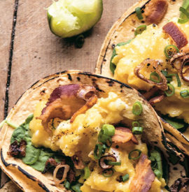 Avocado Breakfast Tacos with Crispy Shallots and Chipotle Salsa
