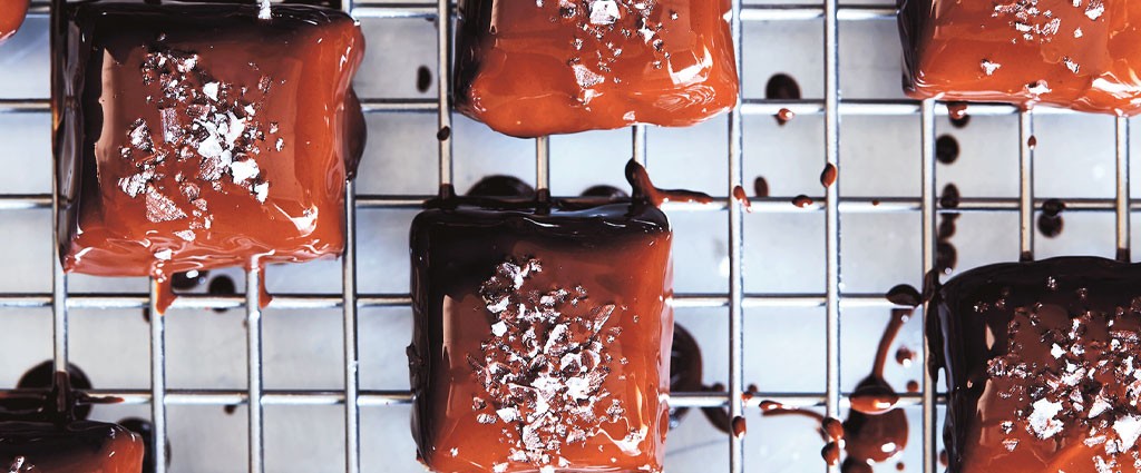 Chocolate-dipped peanut butter miso and date caramels