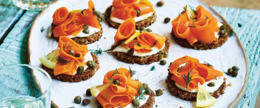 Smoked “Salmon” with “Cream Cheese,” Capers and Dill Canapés