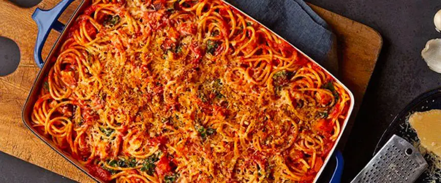 Harvest Chicken Parmesan Spaghetti Bake