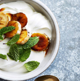 Yogurt Bowl with Brûléed Bananas and Mint