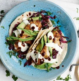 Cajun Fish Tacos with Slaw and Lime Cream
