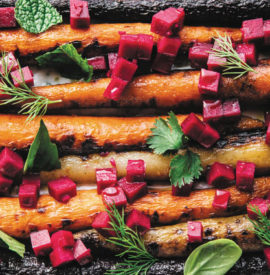 Grilled Carrots with Herby Coconut Yogurt and Spicy Beet Vinaigrette