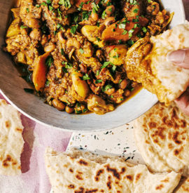 Caribbean Curried Jack with Coconut Flatbreads and Tomato Red Onion Salad