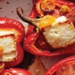 Roasted Red Bell Pepper Halves with Linguiça and Feta