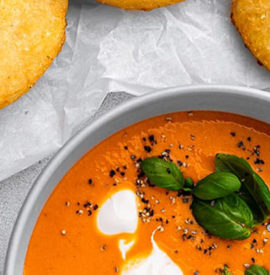Tomato Soup with Cauliflower Hash Browns