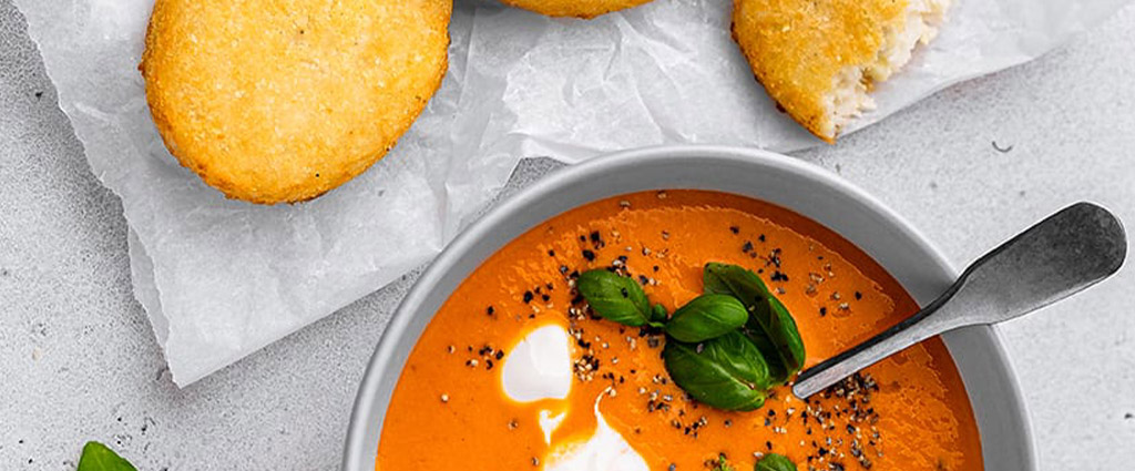 Tomato Soup with Cauliflower Hash Browns