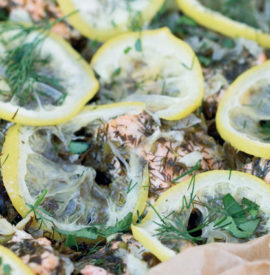 Salmon or Bluefish with Garlic, Herbs & Lemon