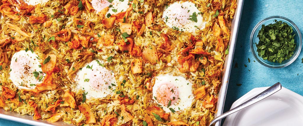 Toad-In-A-Hole Sheet-Pan Kimchi Hash Browns