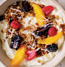 Whipped cottage cheese breakfast bowls with peanut granola